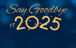 gold Say Goodbye to 2025 with blue background with bokeh effect